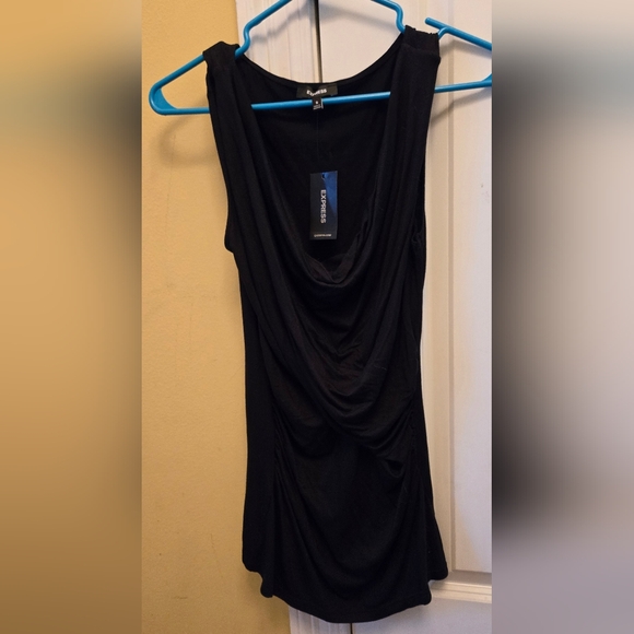 Express Black Ruched Sleeveless Tank Top With Cowl Neck - Picture 1 of 4